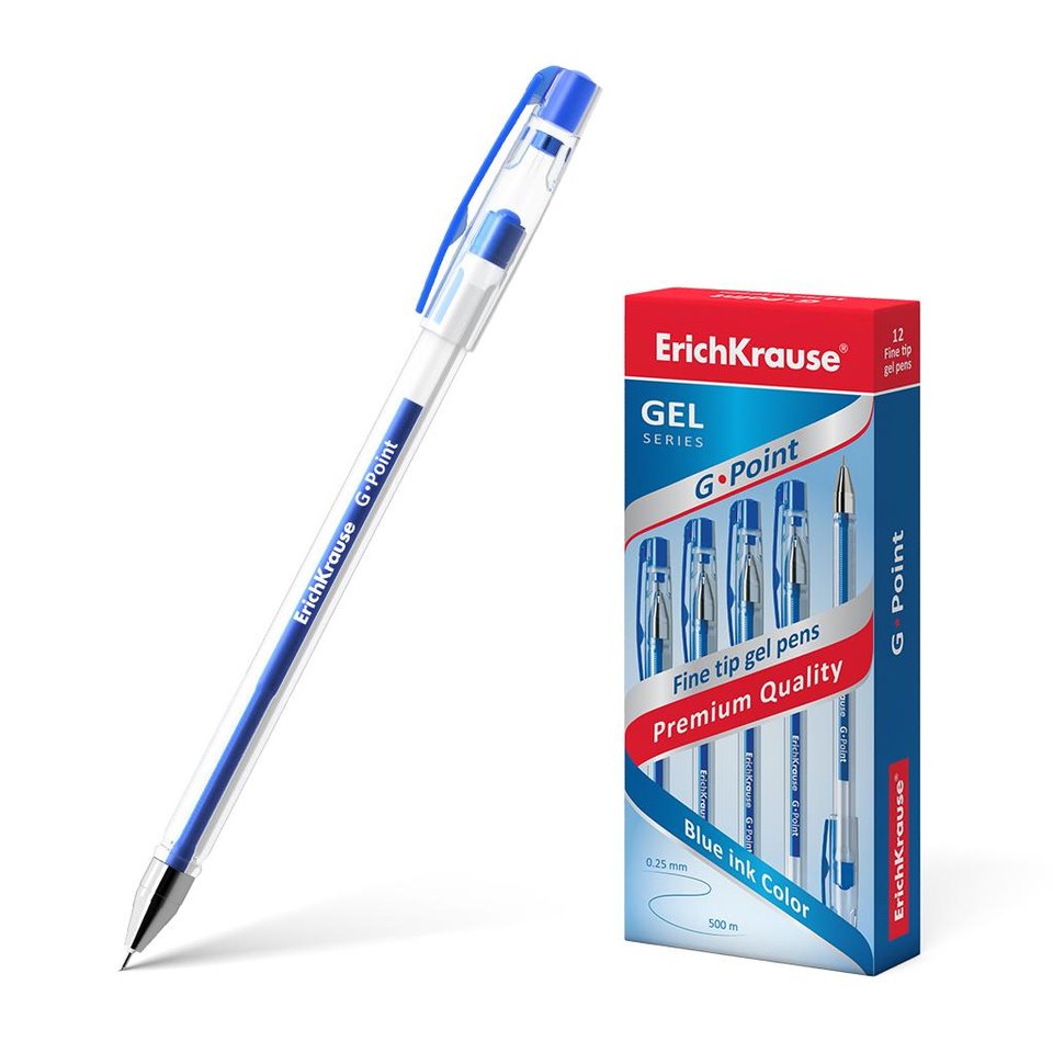 ручка гелевая ERICH KRAUSE G-Point синяя, игольчатый наконечник, металлический