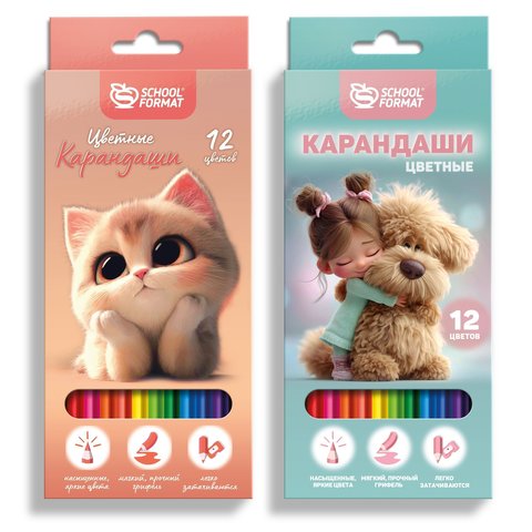 цветные карандаши 12цв Микс Котята, девочка собака КЦ12-МДК/266159