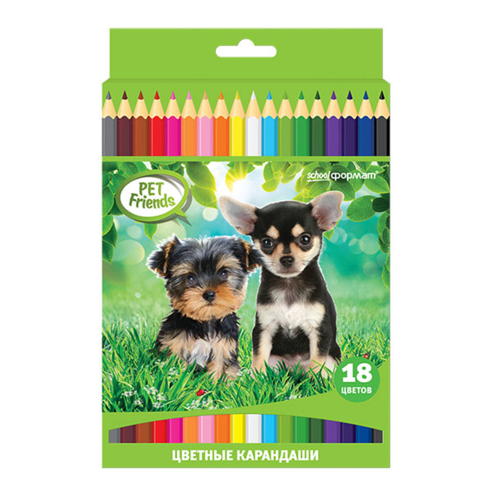 цветные карандаши 18 цветов SchoolФормат Любимые питомцы Шестигранные