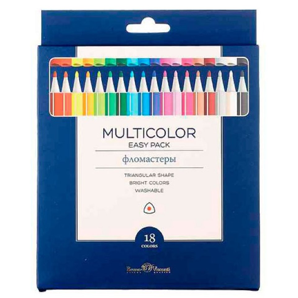 фломастеры набор 18 цветов Bruno Visconti Multicolor Easy Pack трехгранные